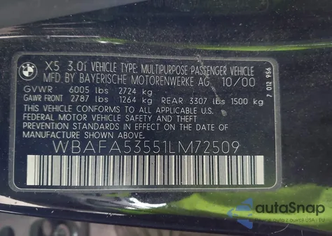 2001 BMW X5 3.0 from USA, damaged, VIN WBAFA53551LM72509